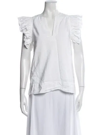 Pre-owned Emily Mccarthy V-neck Short Sleeve Top In White
