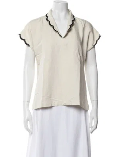 Pre-owned Emily Mccarthy V-neck Short Sleeve Top In White
