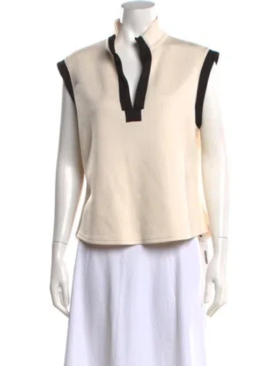 Pre-owned Emily Mccarthy V-neck Sleeveless Top In Neutrals