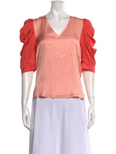 Pre-owned Emily Mccarthy V-neck Three-quarter Sleeve Blouse In Multi