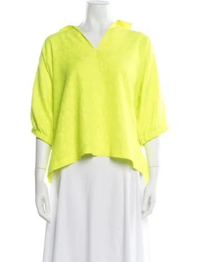 Pre-owned Emily Mccarthy V-neck Three-quarter Sleeve Sweatshirt In Green/yellow