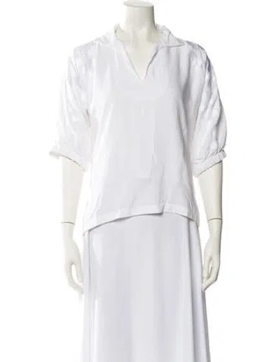Pre-owned Emily Mccarthy V-neck Three-quarter Sleeve Top In White