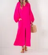 Emily Mccarthy Women's Fiona Solid Front Slit Dress In Pink Glo In Multi