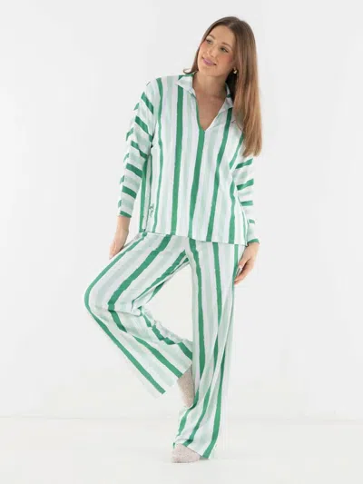 Emily Mccarthy Women's Pajama Pant Set In Mist Green Stripe In Blue