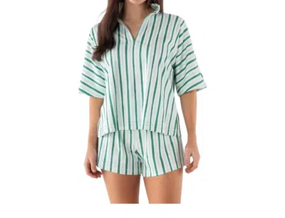 Emily Mccarthy Women's Pajama Short Set In Mist Green Stripe In Multi
