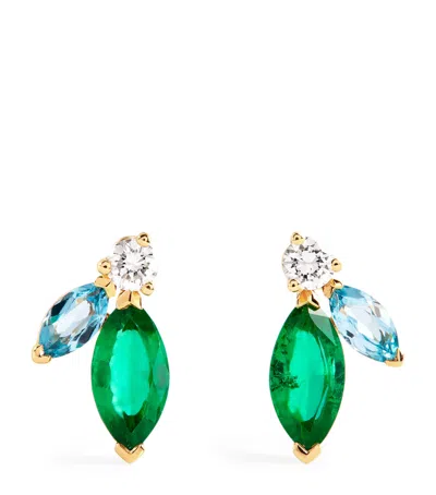 Emily P Wheeler Mini Yellow Gold, Diamond, Emerald And Topaz Pollack Earrings In Metallic