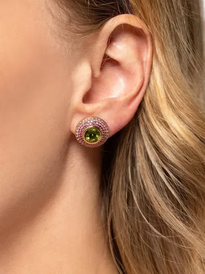 Emily P Wheeler Ombre Button Peridot Pink Sapphire Stud Earrings In Multi