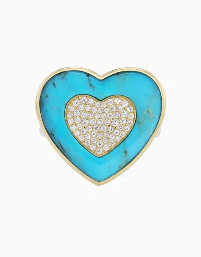 Emily P Wheeler Rock Heart Ring - Diamond, Turquoise In Blue