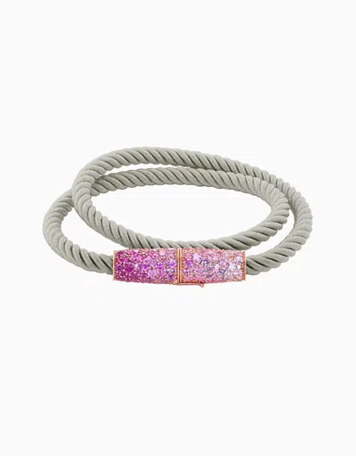 Emily P Wheeler Silk Wrap Bracelet - Pink Sapphire, Grey Silk In Gray