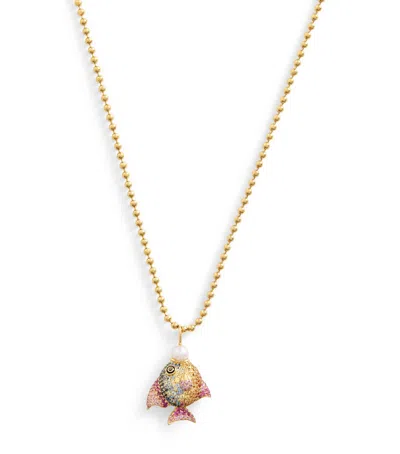 Emily P Wheeler Yellow Gold And Mixed Gemstone Rainbow Fish Necklace