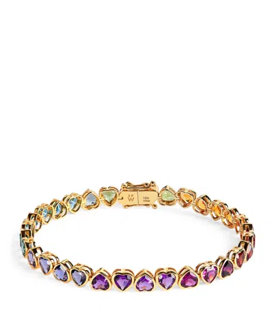 Emily P Wheeler Yellow Gold And Multi-gemstone I Heart Rainbow Bracelet