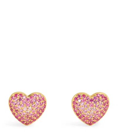Emily P Wheeler Yellow Gold And Pink Sapphire Heart Lucy Stud Earrings