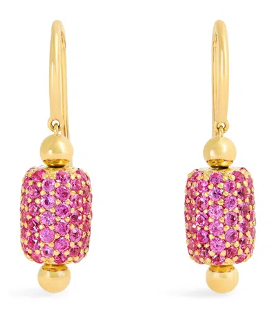 Emily P Wheeler Yellow Gold And Sapphire Barrel Drop Earrings In Multi