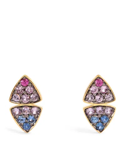 Emily P Wheeler Yellow Gold And Sapphire Candy Sky Stud Earrings In Brown