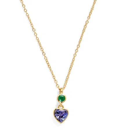 Emily P Wheeler Yellow Gold, Emerald And Tanzanite Blue Heart Necklace