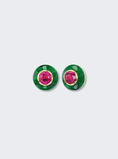 Emily P Wheeler Button Stud Earrings In Green