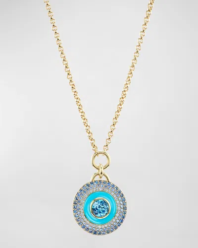 Emily P Wheeler Water Medallion 18k White And Yellow Gold Necklace With Topaz, Sapphire And Turquoise