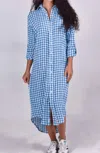 Emily Phillips Crinkle Check Linen Midi Dress In Blue In Blue