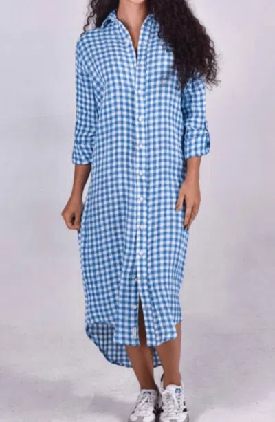 Emily Phillips Crinkle Check Linen Midi Dress In Blue