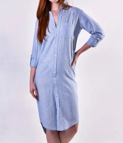 Emily Phillips Girlfriend Midi Linen Stripe Dress In Blue Stripe