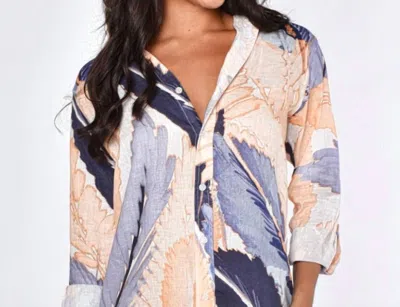 Emily Phillips Girlfriend Shirt Dress In Peach And Blue Leaf In Multi