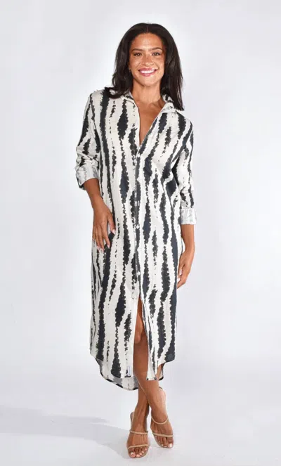 Emily Phillips Linen Girlfriend Midi Dress In Cream And Brown In White