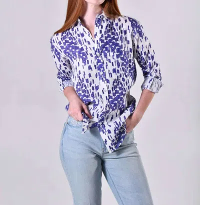 Emily Phillips Purple Dot Linen Girlfriend Shirt In Purple And White