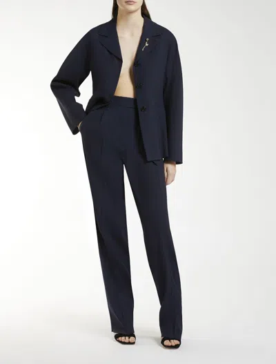 Emily Ratajkowski X Marella Stretch Viscose And Linen Straight Trousers Blue