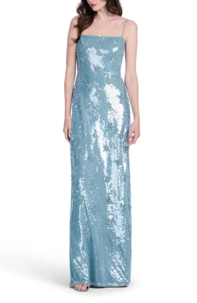 Emily Shalant Beaded Floral Sequin Bias Cut Gown In Multi