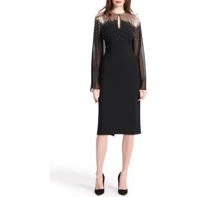 Emily Shalant Beaded Stretch Crepe Cocktail Dress In Black