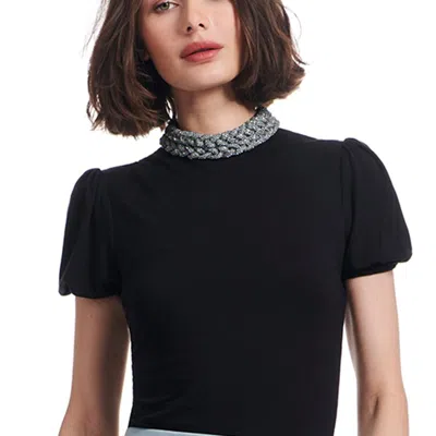 Emily Shalant Braided Neck Jersey Tee In Black