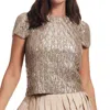 Emily Shalant Cable-knit Sequin Top In Suntan In Beige