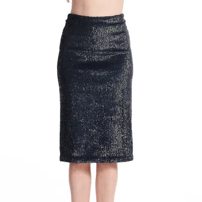 Emily Shalant Classic Colors Midi Stretch Sequin Pencil Skirt In Black
