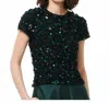 Emily Shalant Crunchy Flower Beaded Top In Forest In Green
