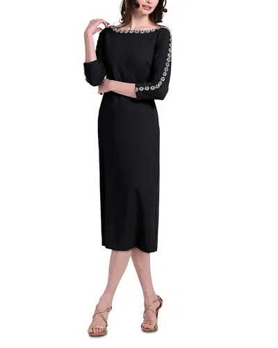 Emily Shalant Crystal Floral Midi Dress In Black
