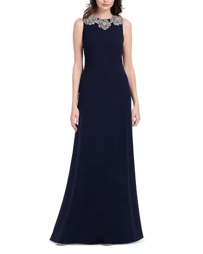 Emily Shalant Crystal Floral Neck Gown In Multi
