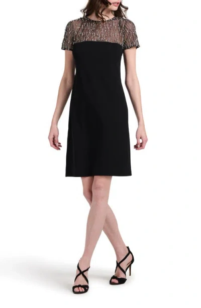 Emily Shalant Crystal Illusion Stretch Crepe Cocktail Dress In Black