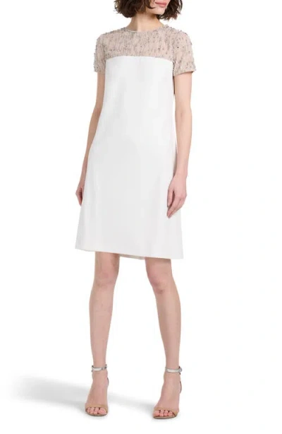 Emily Shalant Crystal Illusion Stretch Crepe Cocktail Dress In Ivory
