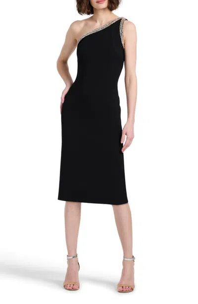 Emily Shalant Crystal Trim Stretch Crepe Cocktail Dress In Black