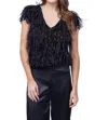 Emily Shalant Feather V-neck Top In Black In Black