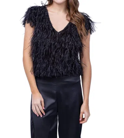Emily Shalant Feather V-neck Top In Black