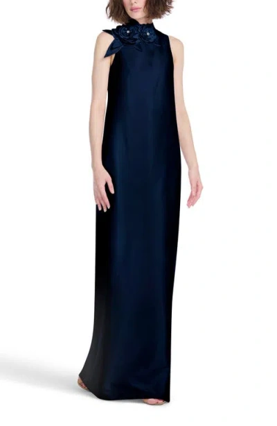 Emily Shalant Floral Detail Sleeveless Taffeta Gown In Multi