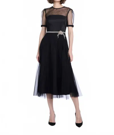 Emily Shalant Luxe Tulle Dress With Crystal Waist Trim In Black