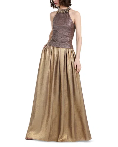 Emily Shalant Paillette Flower Halter Top In Gold