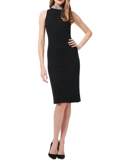 Emily Shalant Pearl Beaded Mock Neck Choker Midi Dress In Black