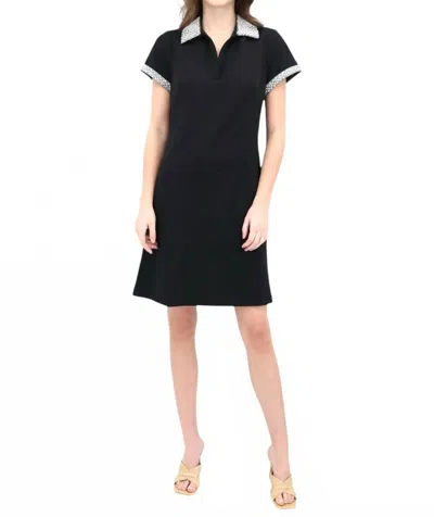 Emily Shalant Pearl Detail Polo Cocktail Dress In Black In Blue
