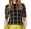 Emily Shalant Plaid Beaded Elbow Tee In Black Multi In Multi