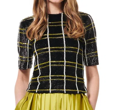 Emily Shalant Plaid Beaded Elbow Tee In Black Multi