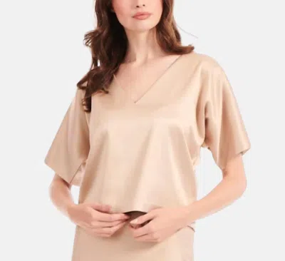 Emily Shalant Satin V Neck Dolman Top In Bisque In Neutral