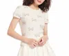 Emily Shalant Sequin Bow Top In Ivory In Multi